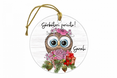 Ornament Craciun, Glob personalizat color cu nume si BUFNITA - GP083