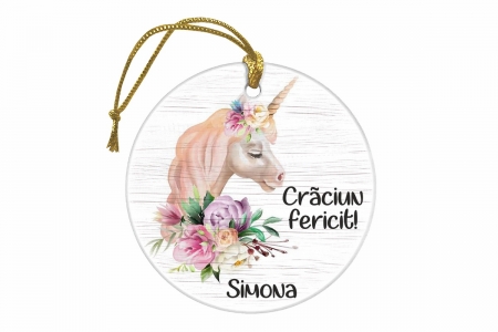 Ornament Craciun, Glob personalizat color cu UNICORN - GP117