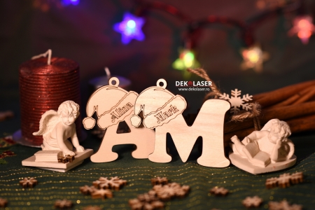 Ornament Craciun, Glob personalizat din lemn cu INITIALA - GN005